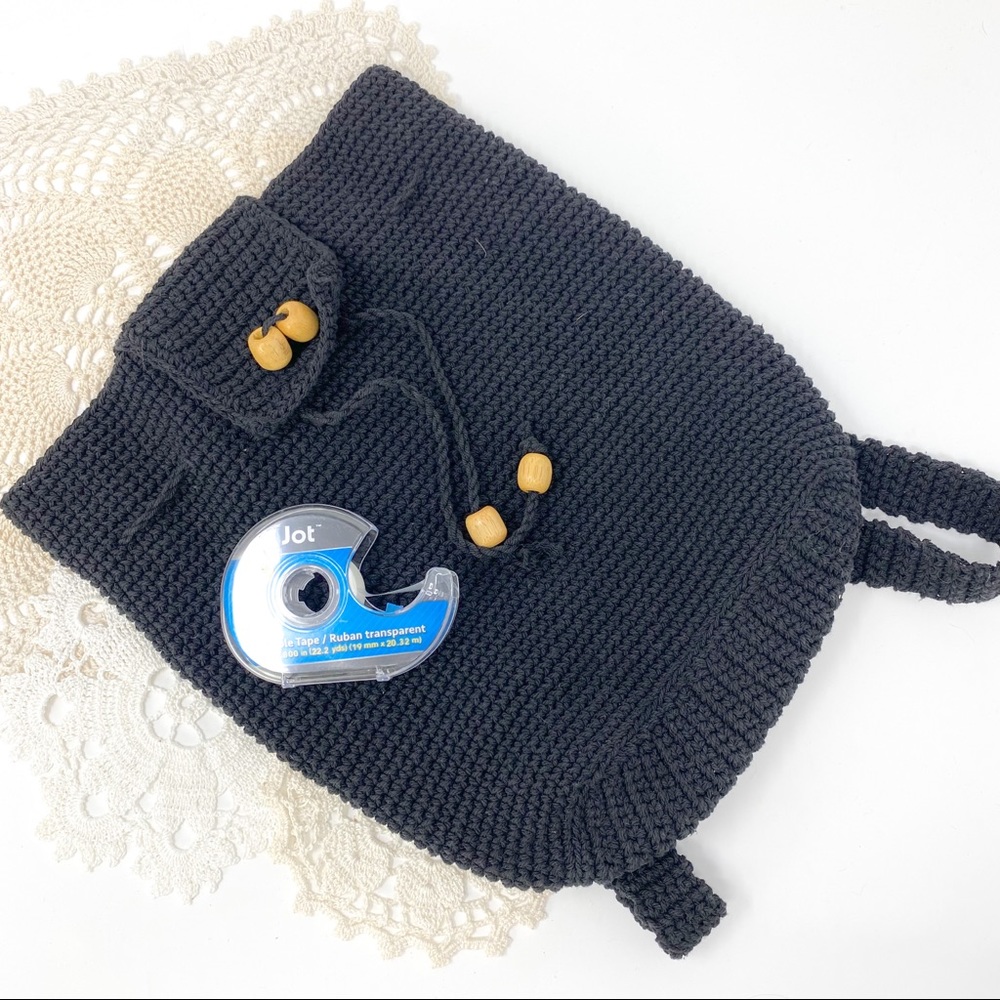 Black Crochet Medium Drawstring Beaded Backpack - image 5